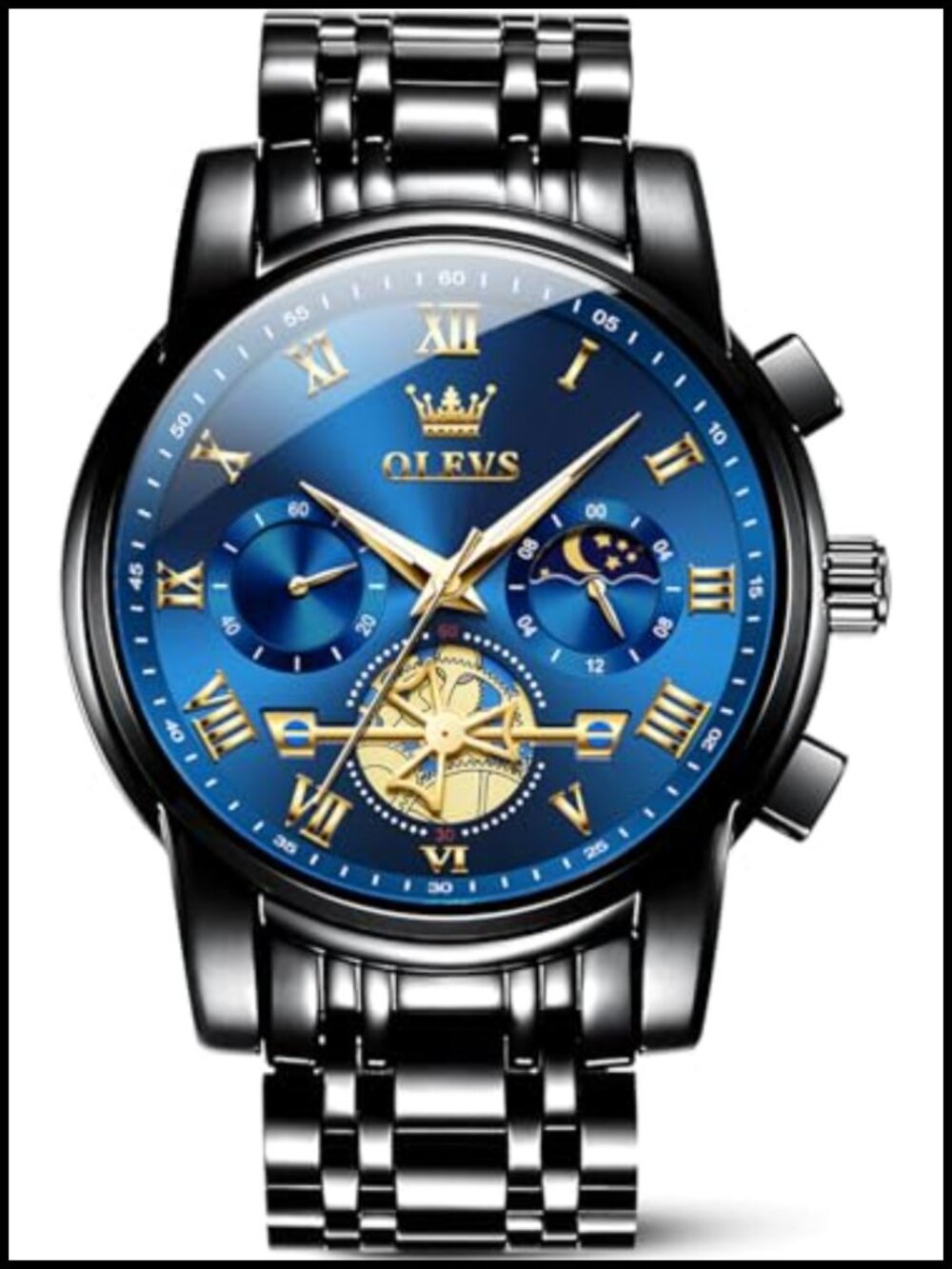 Luxury Waterproof Stainless Steel Big Face Multifunction Mens Watch Quartz